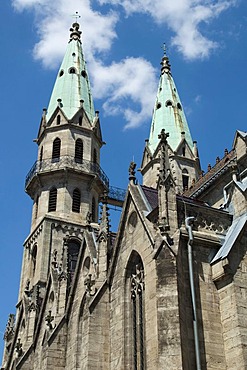 Spires of the city church of Our Dear Ladies, Meiningen, Thuringia, Germany, Europe