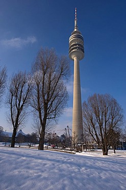 Olympic tower, Olympiapark, Munich, Bavaria, Germany, Europe