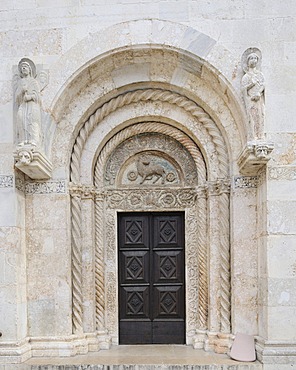 Side door on the west facade of the Cathedral of St. Anastasia in Zadar, Croatia, Europe