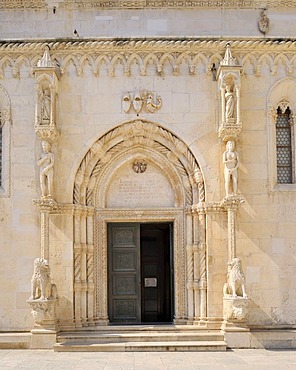 Romanesque portal of the Cathedral of Sveti Jakov in Sibenik, Croatia, Europe