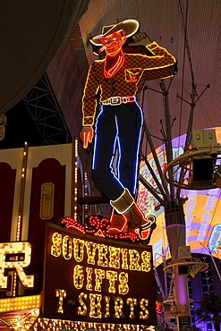 Vegas Vic, the famous cowboy figure in Fremont Street in old Las Vegas, Nevada, USA