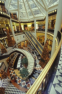 Quartier 206 shopping mall, interior with Christmas tree, luxury shopping at Christmas time, Friedrichstrasse, Mitte district, Berlin, Germany, Europe