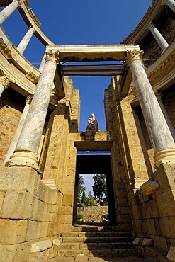 Ruins, theater in the old Roman city Emerita Augusta, Ruta de la Plata, Merida, Badajoz province, Spain, Europe