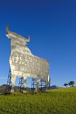 Bull silhouette, typical advertising of Spanish sherry Osborne, Malaga, Spain, Europe