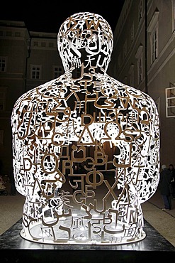 "We", sculpture by Jaume Plensa, iron letters collage, painted, Residenzgalerie art gallery at the cathedral, Salzburg, Austria, Europe