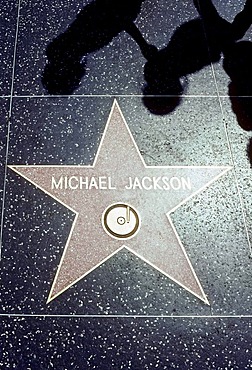 Walk of Fame, star with writing Michael Jackson on the sidewalk, Hollywood Boulevard, Los Angeles, California, USA