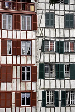 Quarter timbered buildings with shuttered windows, Bayonne, Aquitaine, France, Europe