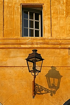 Lantern with shadow, Sarlat, Dordogne, Aquitaine, France, Europe