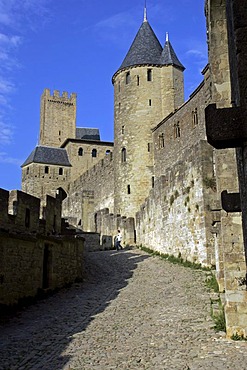 Medieval walled fortress city of Carcassonne, Aude, Languedoc-Roussillon, France, Europe