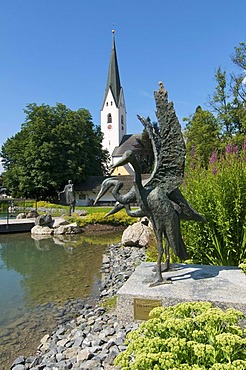 Spa Park and church in Oberstdorf, Allgaeu, Bavaria, Germany, Europe
