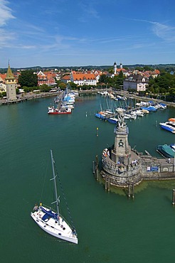 Harbour with Mangturm tower in Lindau, Lake Constance, Allgaeu, Bavaria, Germany, Europe