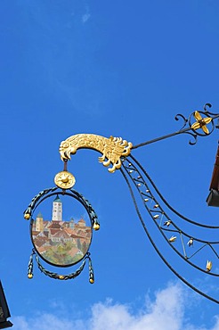 Guild sign on the Heimatmuseum museum for local history in Wangen im Allgaeu, Upper Swabia, Allgaeu, Baden-Wuerttemberg, Germany, Europe