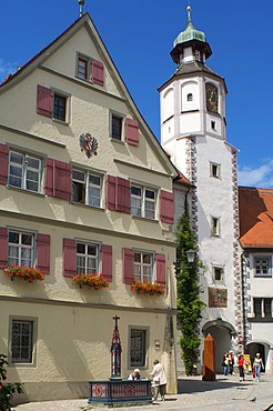 Town hall tower in the old town of Wangen im Allgaeu, Upper Swabia, Allgaeu, Baden-Wuerttemberg, Germany, Europe
