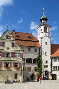 Town hall tower in the old town of Wangen im Allgaeu, Upper Swabia, Allgaeu, Baden-Wuerttemberg, Germany, Europe