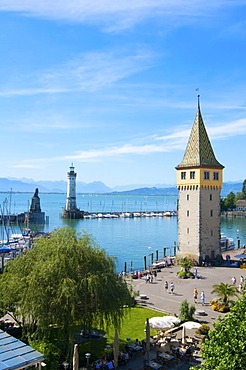 Harbour and Mangturm tower in Lindau, Lake Constance, Bavaria, Germany, Europe