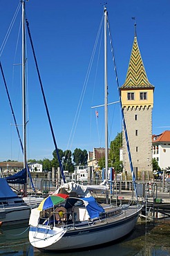 Harbour and Mangturm tower in Lindau, Lake Constance, Bavaria, Germany, Europe