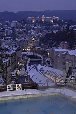 Karlovy Vary at night, West Bohemia, Czech Republic, Europe