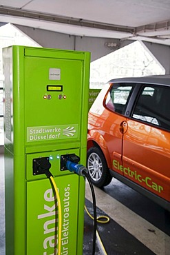 Charging station for the electrical cars of a rental car company in a public garage in Dusseldorf, North Rhine-Westphalia, Germany, Europe