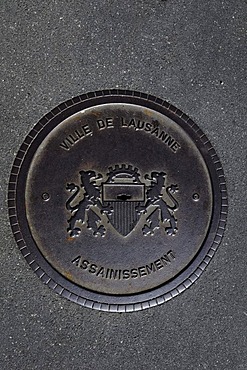 Manhole cover, Lausanne, Lake Geneva, Canton Vaud, Switzerland, Europe