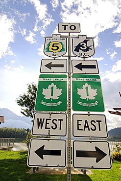 Highway sign, Trans Canada Highway, Hope, British Columbia, Canada