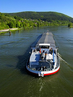 Cargo boat on the river Main, Lohr am Main, Bavaria, Germany, Europe