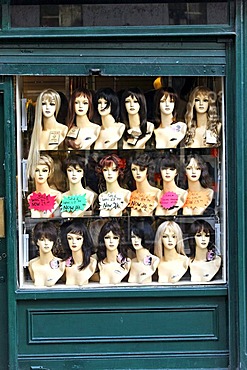 Hair mannequins in window, Dublin, Ireland, Europe