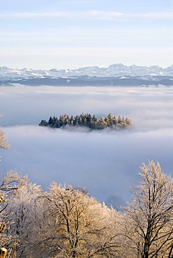 Clouds on Mt. Uetliberg near Zurich, panorama of the Swiss Alps, Switzerland, Europe