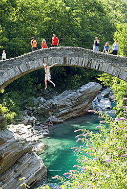 Roman bridge Ponte dei Salti in Lavertezzo, Ticino, Switzerland, Europe