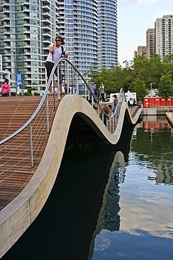 Toronto Waterfront WaveDecks, wooden sidewalks which won an Urban Design Award, at the Lake Ontario shores, Canada