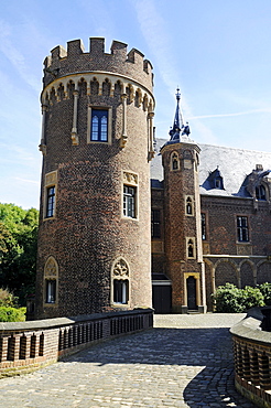 Towers, Schloss Paffendorf castle, moated castle, Bergheim, Rhineland, North Rhine-Westphalia, Germany, Europe