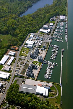 Aerial photo, marina, Datteln-Hamm Canal, harbour, inland waterways, Bergkamen, Ruhr area, North Rhine-Westphalia, Germany, Europe