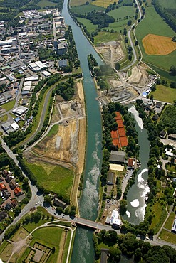 Aerial photo, Emscher River, Rhein-Herne Canal, Emscher Culvert, Henrichenburg, Castrop-Rauxel, Ruhr area, North Rhine-Westphalia, Germany, Europe