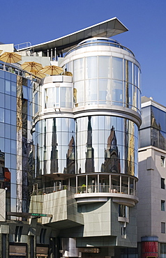 Haas House, a modern building at Stock-im-Eisen-Platz square in Vienna, Austria, Europe