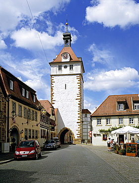 Town Tower, Karlsplatz square, Prichsenstadt, Lower Franconia, Bavaria, Germany, Europe