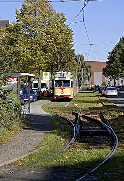 Rheinbahn Tram Type GT8, at terminus Derendorf Nord, Duesseldorf, North Rhine-Westphalia, Germany, Europe