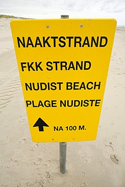 Sign for a nudist beach, Texel, Holland, Netherlands, Europe