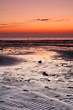 Sunrise at the Wadden Sea at low water, Texel, The Netherlands, The Netherlands, Europe