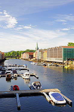 Former trading houses at the Kjopmannsgata on the river Nidelva, Trondheim, Norway, Scandinavia, Europe