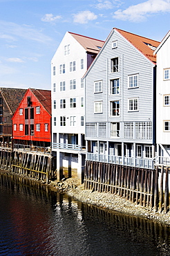 Former trading houses at the Kjopmannsgata on the river Nidelva, Trondheim, Norway, Scandinavia, Europe