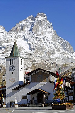 Breuil-Cervinia below the Matterhorn, 4478 m, Val Tournenche, Aosta Valley, Piedmont, Italy, Europe