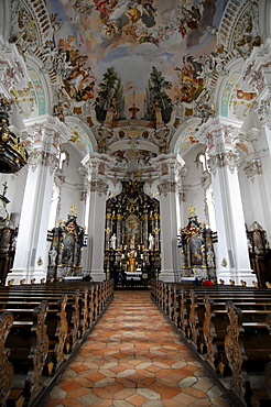 Interior, Pilgrimage Church in Steinhausen, built by the Zimmermann brothers 1728-1731, Steinhausen, Baden-Wuerttemberg, Germany, Europe