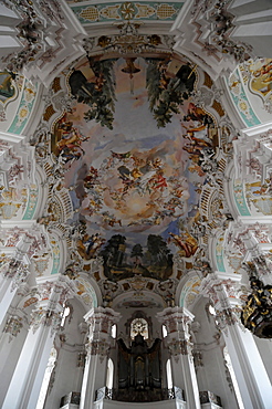 Interior, ceiling fresco, Pilgrimage Church in Steinhausen, built by the Zimmermann brothers 1728-1731, Steinhausen, Baden-Wuerttemberg, Germany, Europe