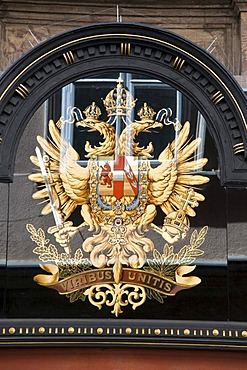 Purveyor to the Court emblem, shop front in Kohlmarkt, Coal Market Square, Vienna, Austria, Europe