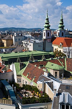 Houses and roofs near the Mariahilfer Strasse street, Vienna, Austria, Europe