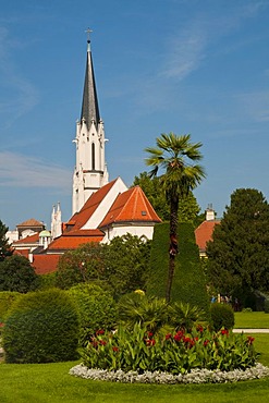 Palmenhausgarten palm house garden at the Hietzinger Tor gate, church, palace gardens, Schloss Schoenbrunn Palace, Vienna, Austria, Europe