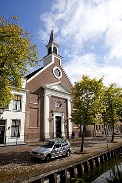 Church along the canal, Edam, Holland, Netherlands, Europe