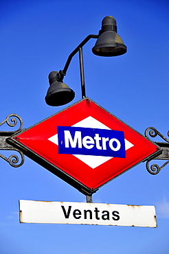 Sign at a metro station, Las Ventas Bullring, Madrid, Spain, Iberian Peninsula, Europe