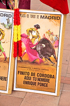 Bullfight poster on a stall at the Plaza de Toros Las Ventas, Las Ventas Bullring, Madrid, Spain, Iberian Peninsula, Europe