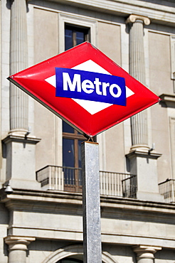 Metro sign, Madrid, Spain, Iberian Peninsula, Europe