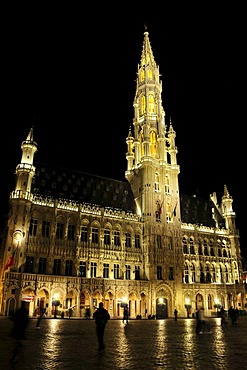 City Hall at night, Grand Place, Grote Markt square, Brussels, Belgium, Europe